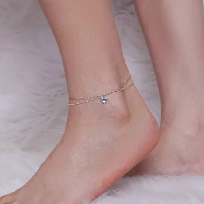 Deva 925 Silver Heart-Shaped Double-Layer Ankle Anklet | Silver Anklets | Anklets For Women | Fashion Jewelry
