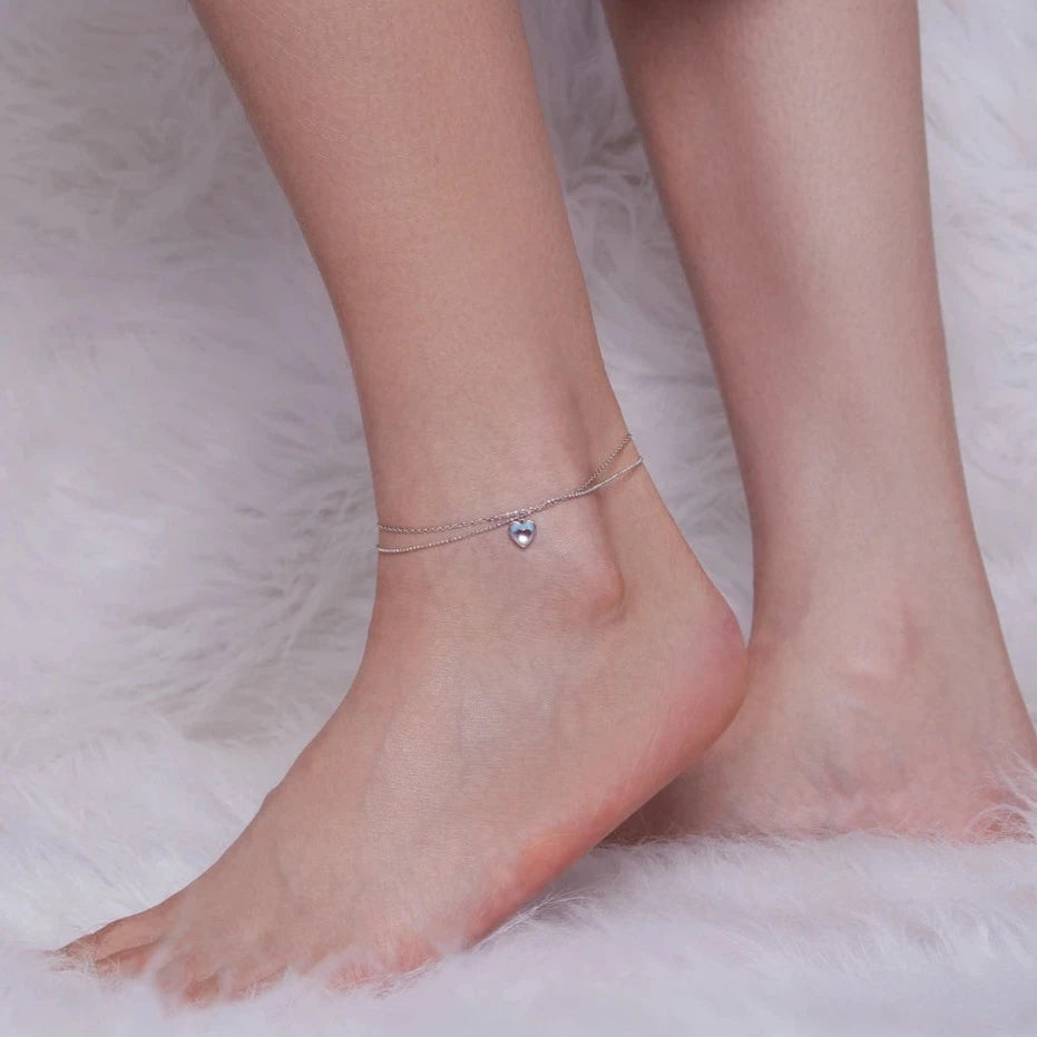 Deva 925 Silver Heart-Shaped Double-Layer Ankle Anklet | Silver Anklets | Anklets For Women | Fashion Jewelry