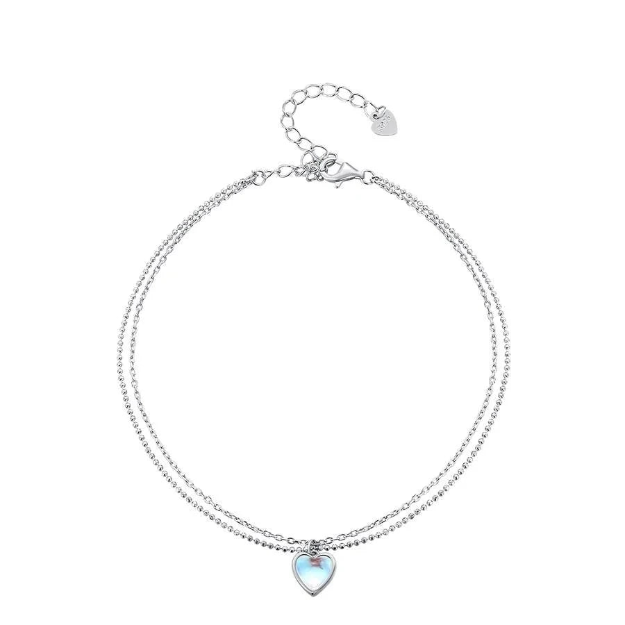 Deva 925 Silver Heart-Shaped Double-Layer Ankle Anklet | Silver Anklets | Anklets For Women | Fashion Jewelry