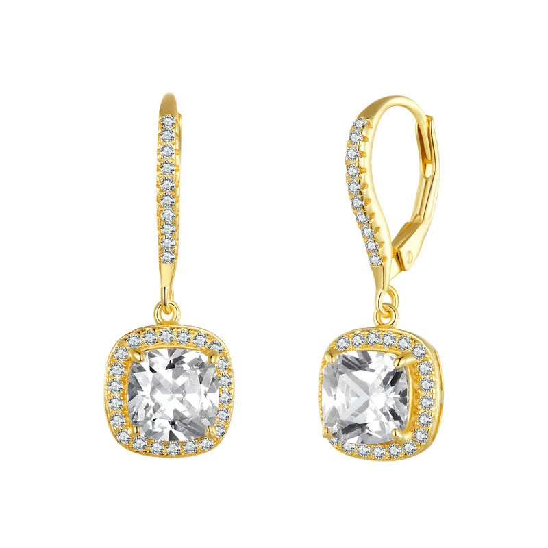 Deva 925 Sterling Silver Authentic Geometric Drop Earrings Gold