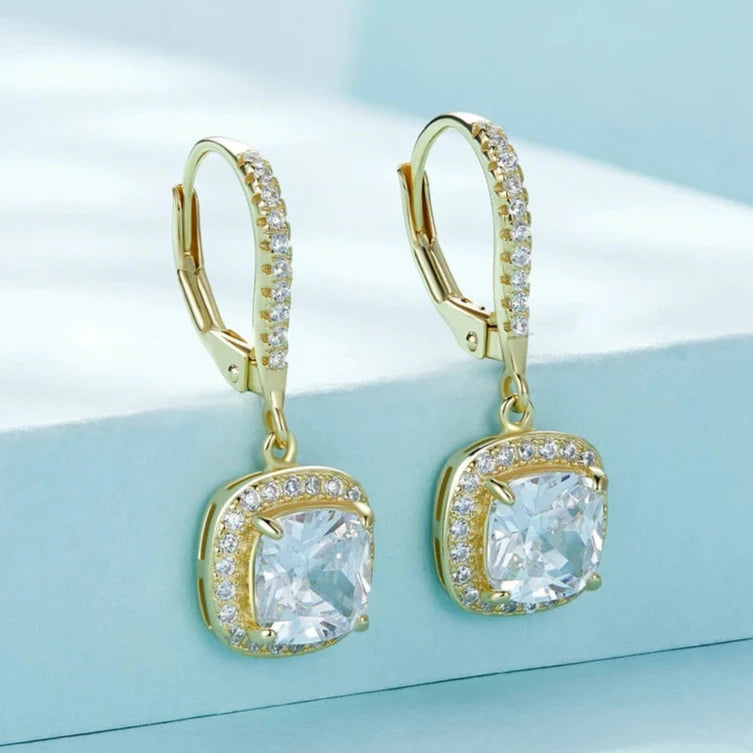 Deva 925 Sterling Silver Authentic Geometric Drop Earrings Gold Blue Background