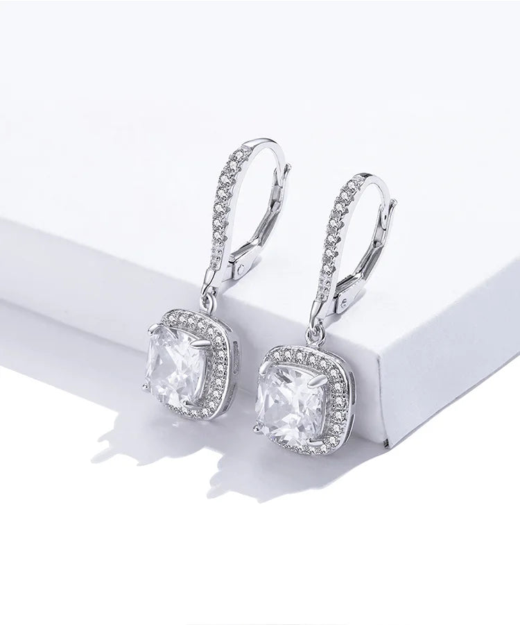 Deva 925 Sterling Silver Authentic Geometric Drop Earrings Silver Gray Background