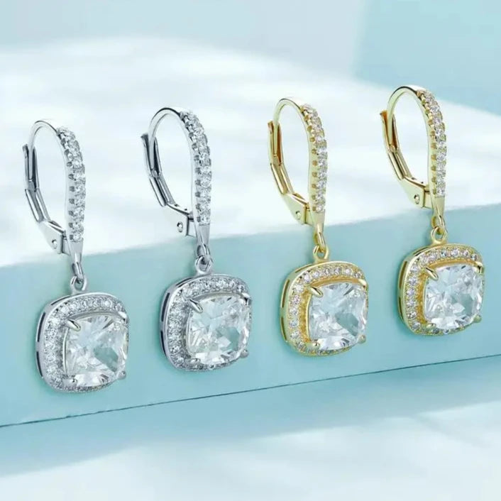 Deva 925 Sterling Silver Authentic Geometric Drop Earrings Silver and Gold