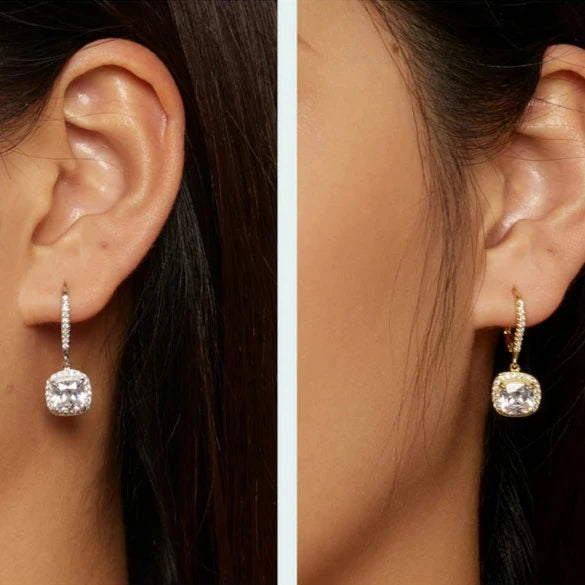 Deva 925 Sterling Silver Authentic Geometric Drop Earrings Silver and Gold Wear View