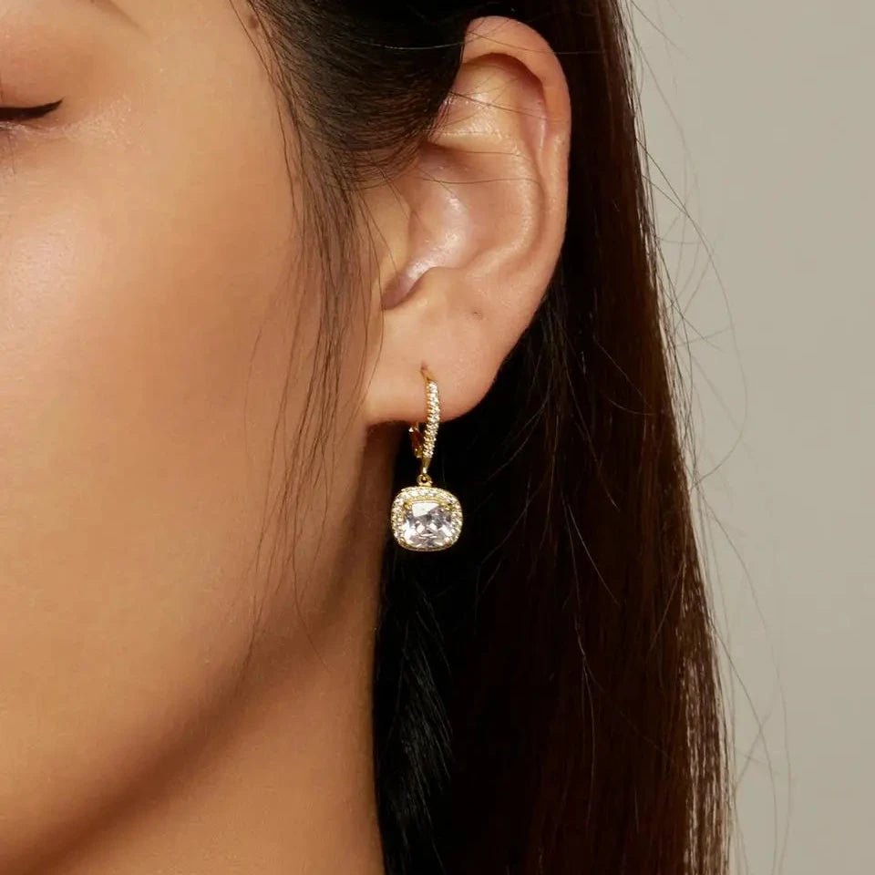 Deva 925 Sterling Silver Authentic Geometric Drop Earrings Wearing Shot