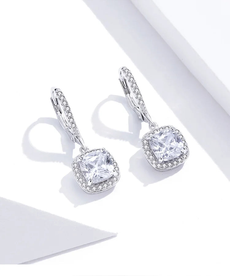Deva 925 Sterling Silver Authentic Geometric Drop Earrings gray background