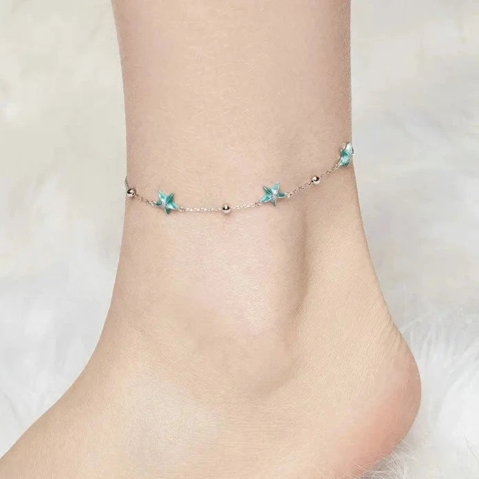 Deva 925 Sterling Silver Blue-Green Ankle Anklet | Silver Anklets | Anklets for Women | Anklet Bracelet