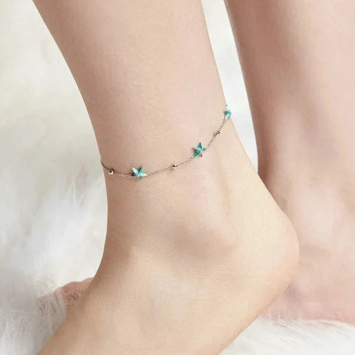Deva 925 Sterling Silver Blue-Green Ankle Anklet | Silver Anklets | Anklets for Women | Anklet Bracelet