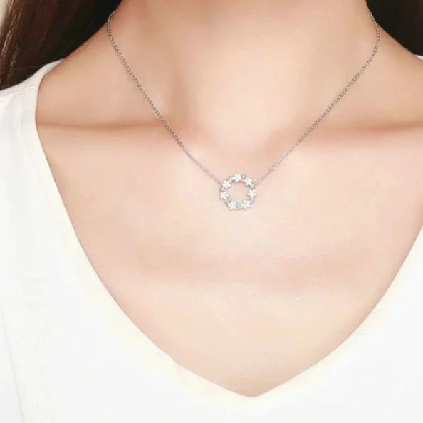 Deva 925 Sterling Silver Crystal Elegant Necklaces Wearing View