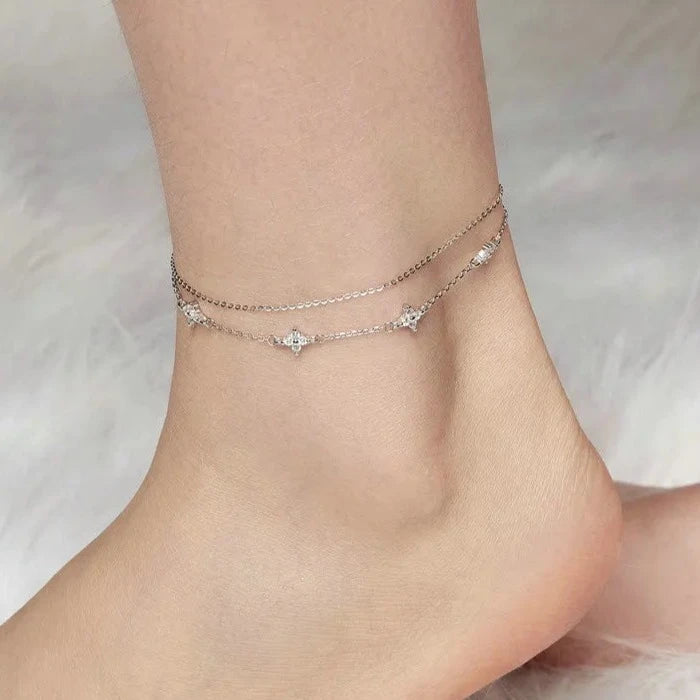 Deva 925 Sterling Silver Four-Leaf Clover Ankle Anklet | Silver Anklets |Anklets for Women | Anklet Bracelet