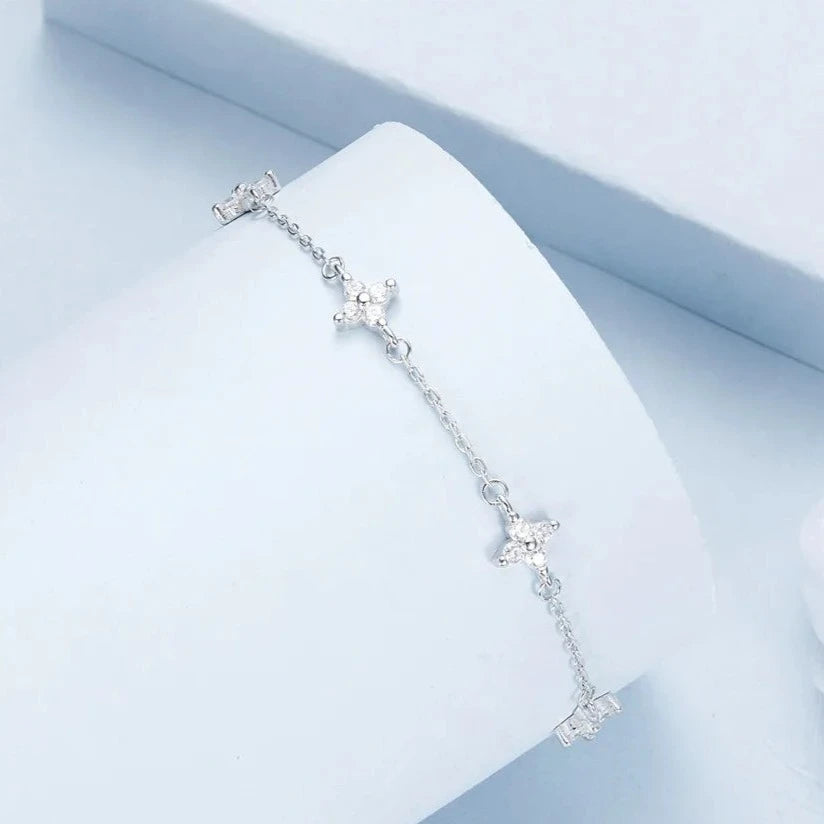 Deva 925 Sterling Silver Four-Leaf Clover Ankle Anklet | Silver Anklets |Anklets for Women | Anklet Bracelet