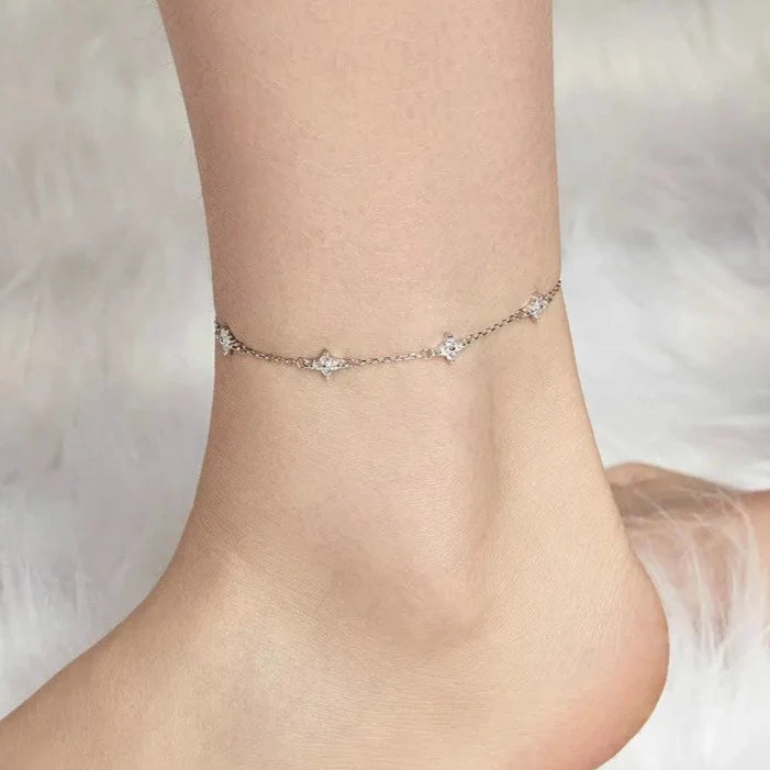 Deva 925 Sterling Silver Four-Leaf Clover Ankle Anklet | Silver Anklets |Anklets for Women | Anklet Bracelet