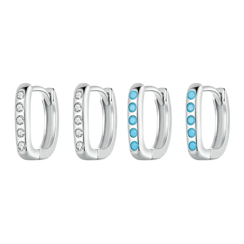 Deva 925 Sterling Silver Hoop Earrings Silver and Blue