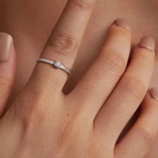 Deva 925 Sterling Silver Round Cut Solitaire Engagement Rings Finger View
