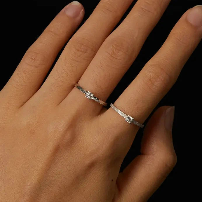 Deva 925 Sterling Silver Round Cut Solitaire Engagement Rings Wearing View