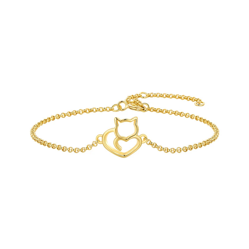 Deva Cat And Heart 100% 925 Sterling | Gold Bracelets | Silver Bracelets