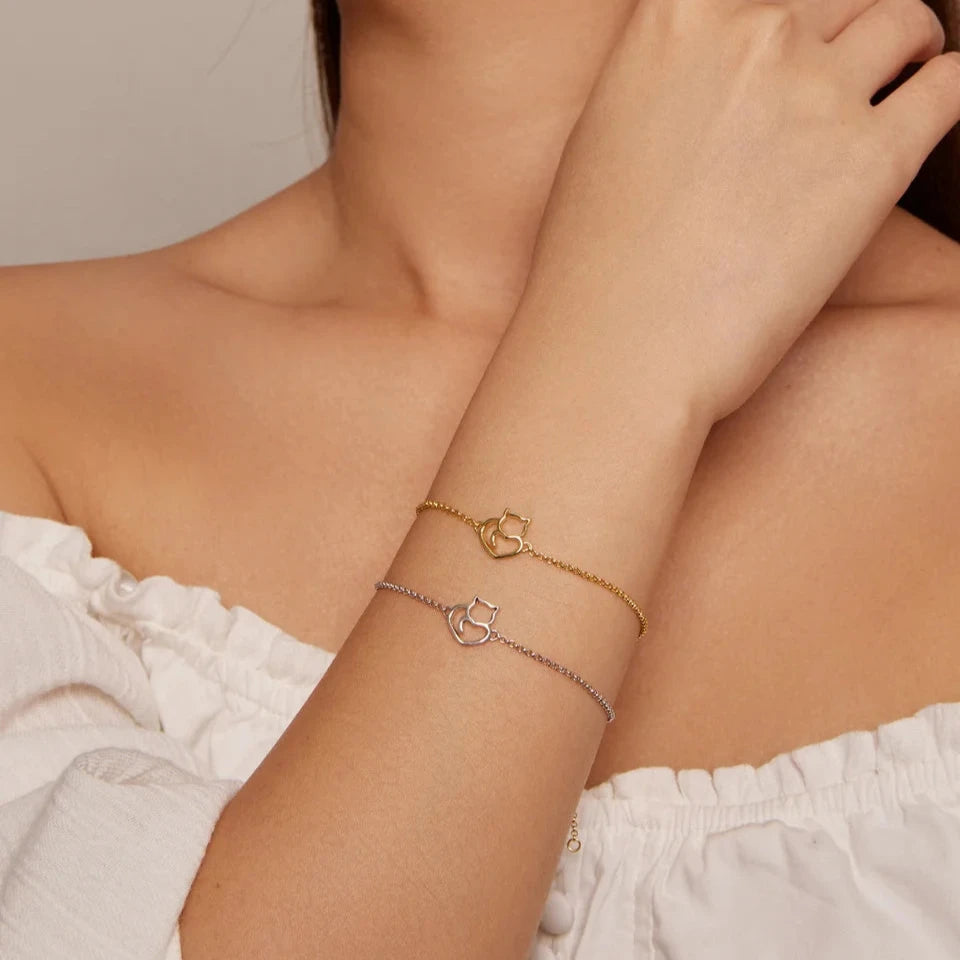 Deva Cat And Heart 100% 925 Sterling | Gold Bracelets | Silver Bracelets