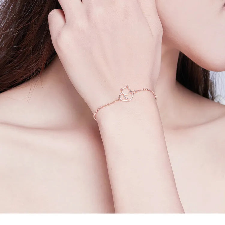 Deva Cat And Heart 100% 925 Sterling | Gold Bracelets | Silver Bracelets