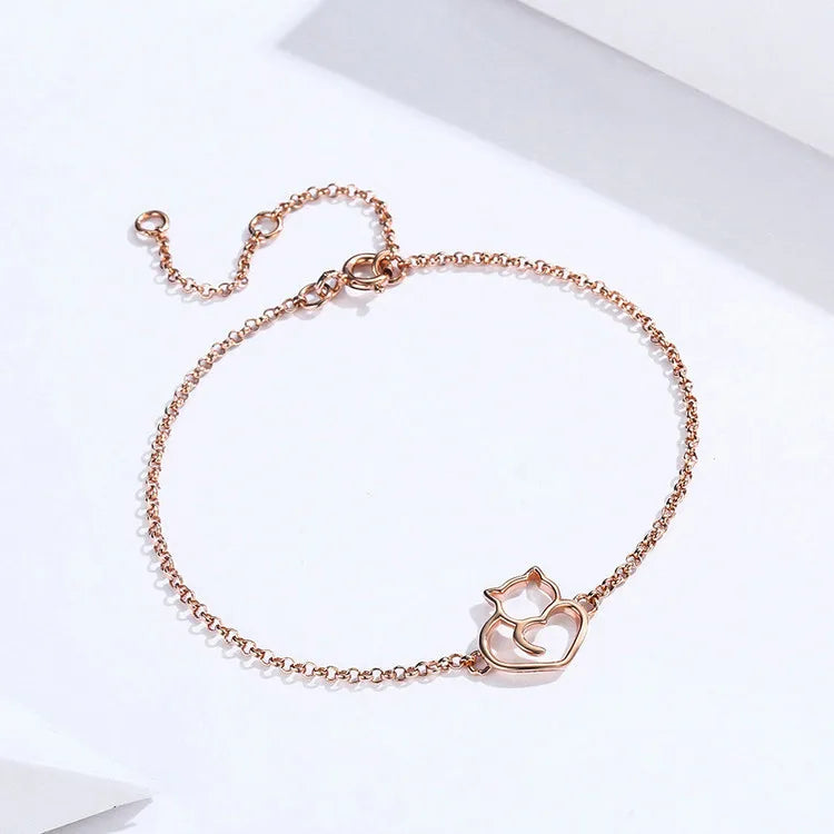Deva Cat And Heart 100% 925 Sterling | Gold Bracelets | Silver Bracelets