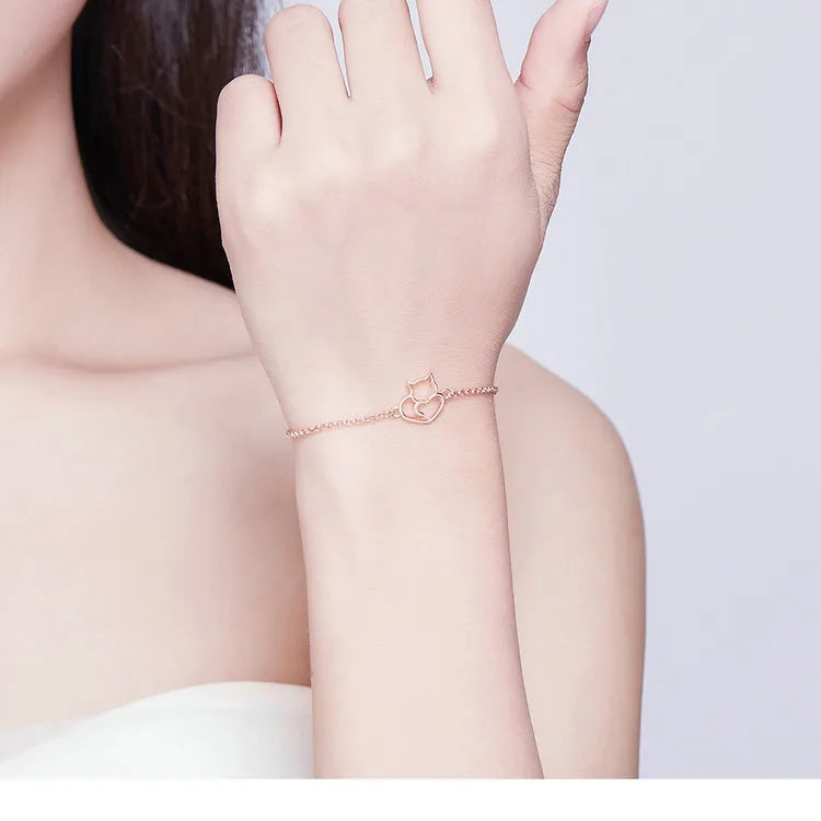 Deva Cat And Heart 100% 925 Sterling | Gold Bracelets | Silver Bracelets