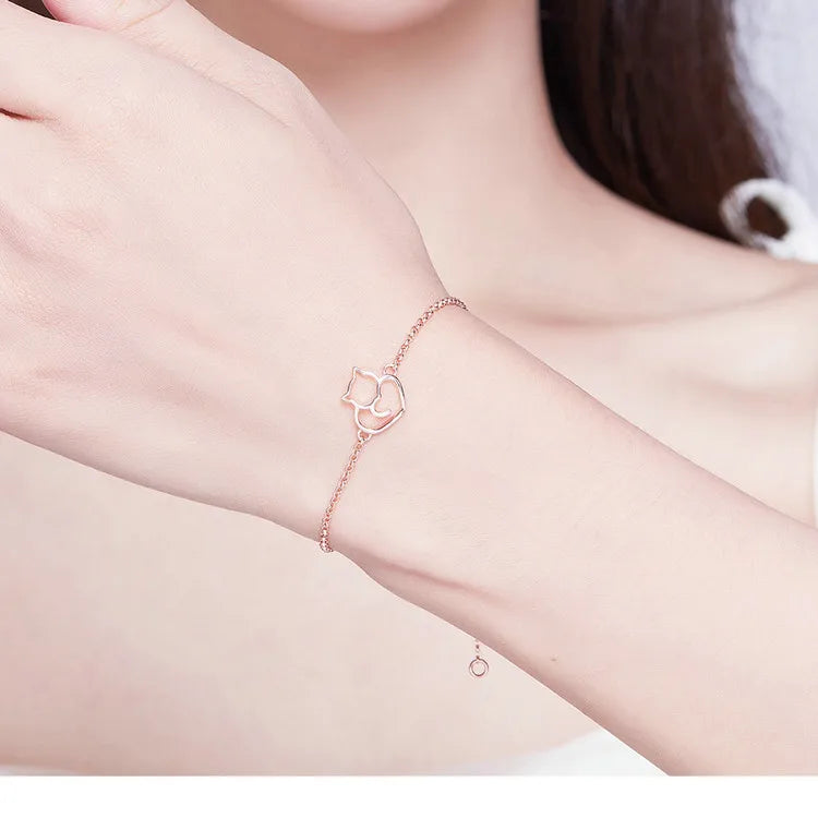 Deva Cat And Heart 100% 925 Sterling | Gold Bracelets | Silver Bracelets