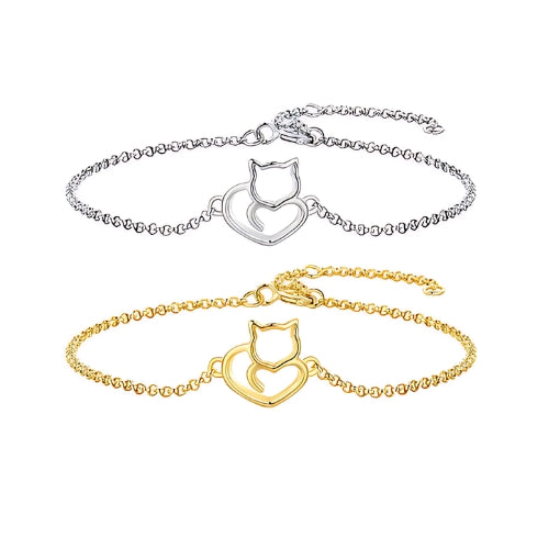 Deva Cat And Heart 100% 925 Sterling Silver Bracelets | Fashion Bracelets