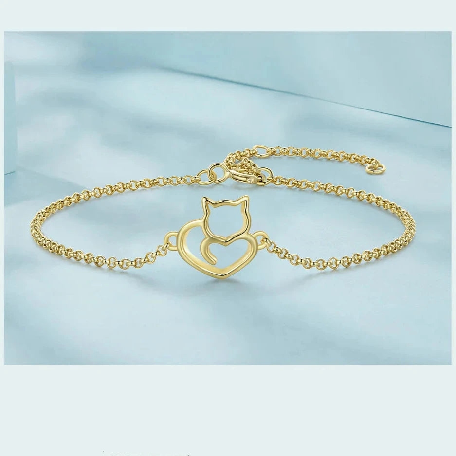 Deva Cat And Heart 100% 925 Sterling | Gold Bracelets | Silver Bracelets