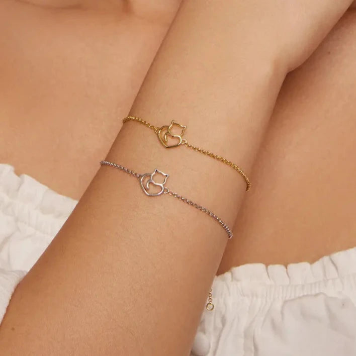 Deva Cat And Heart 100% 925 Sterling Silver Bracelets | Gold Bracelets