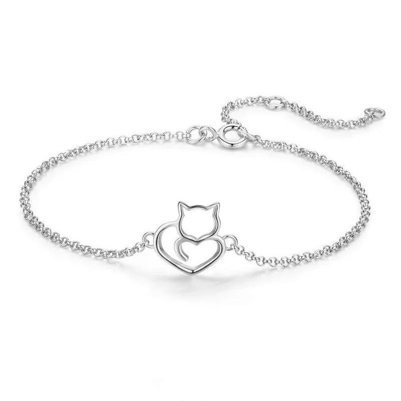 Deva Cat And Heart 100% 925 Sterling | Gold Bracelets | Silver Bracelets