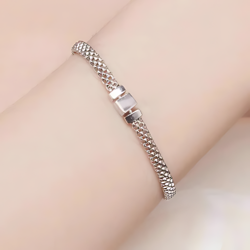 Deva Classic Square Buckle 100% 925 Sterling Silver Bracelets Wearing Shot