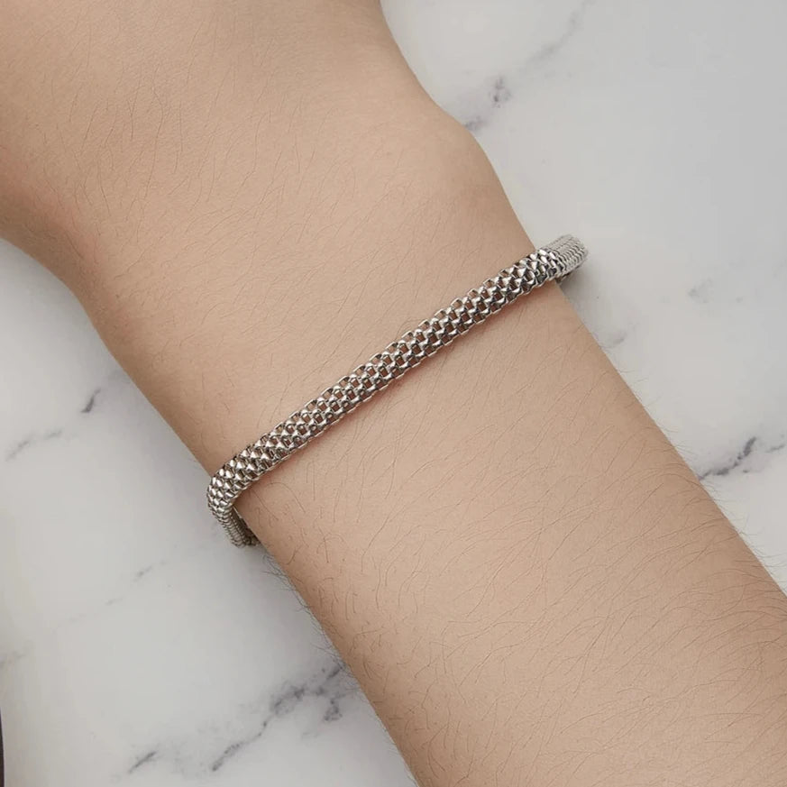 Deva Classic Square Buckle 100% 925 Sterling Silver Bracelets Wearing Shot