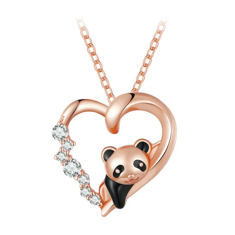 Deva Cute Animal 925 Sterling Silver Crystal Necklaces Rose Gold Front | Silver Necklaces