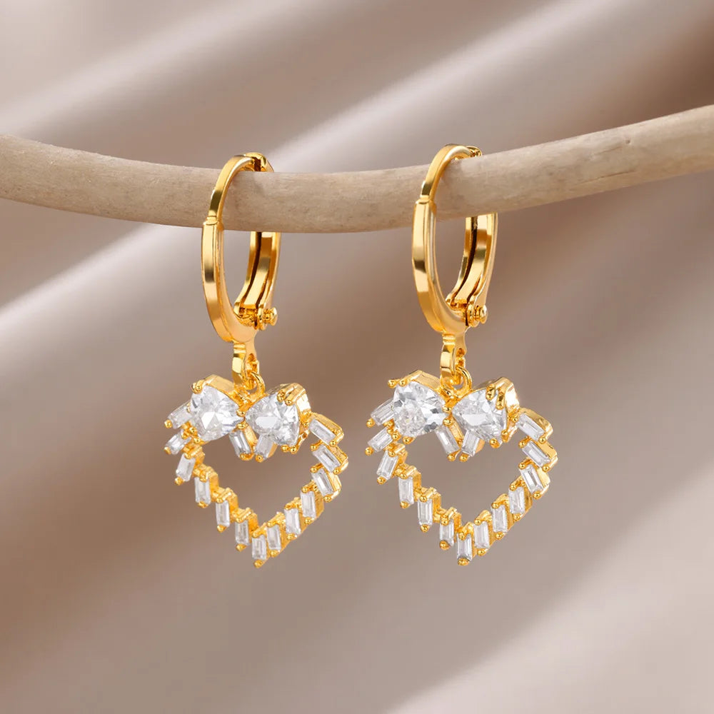 Deva Fashion Heart Stainless Steel Hoop Earring Crystal