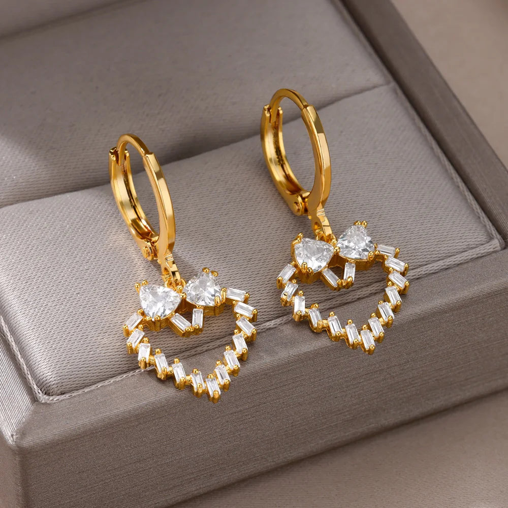Deva Fashion Heart Stainless Steel Hoop Earring Front