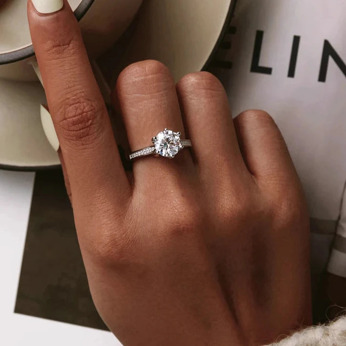 Deva Fine 100% 925 Sterling Silver Prong Setting Rings Wearing Shot