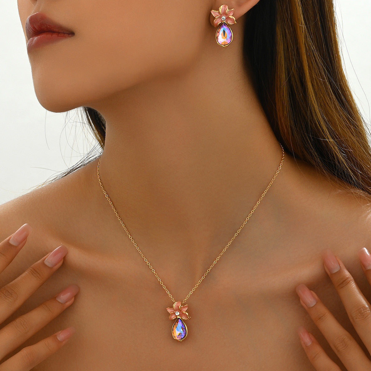 Deva Flower Copper Necklace And Earrings  Crystal view