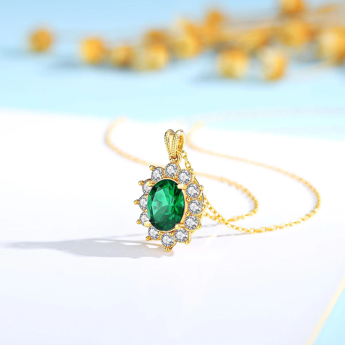 Deva Gold Real 18k Emerald Gold Necklaces Green
