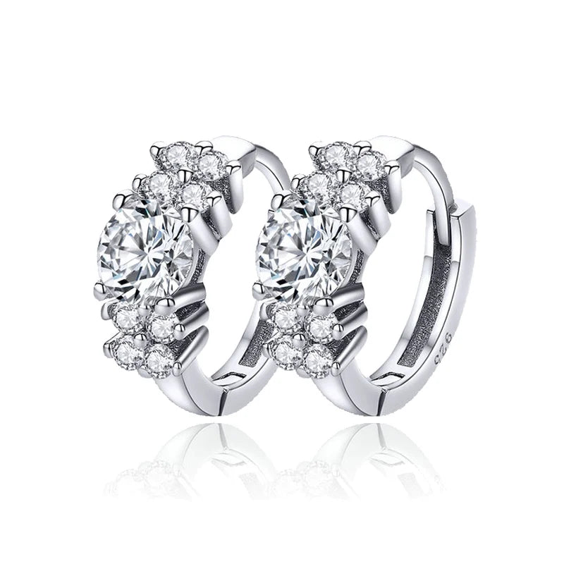 Deva Luxury Crystal 100% 925 Sterling Silver Hoop Earrings Silver