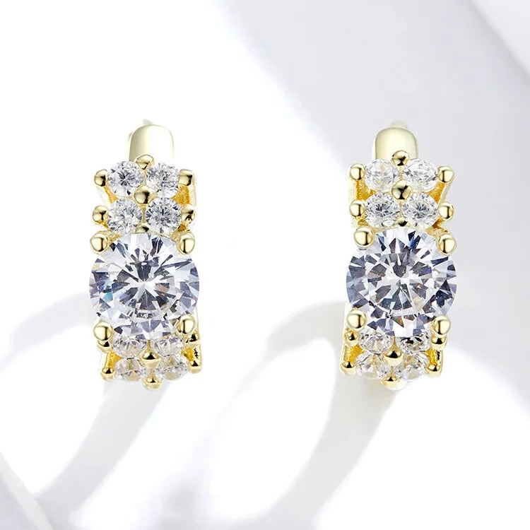 Deva Luxury Crystal 100% 925 Sterling Silver Hoop Earrings Silver Front