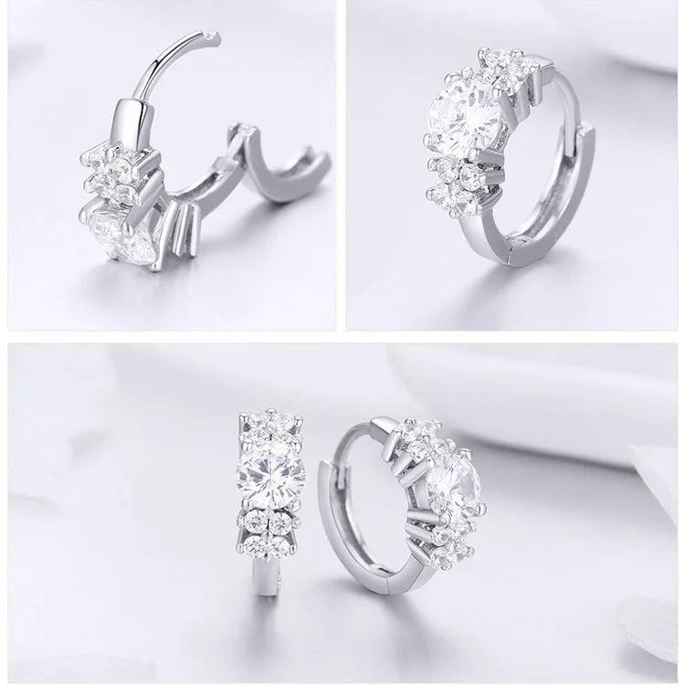 Deva Luxury Crystal 100% 925 Sterling Silver Hoop Earrings Silver Side