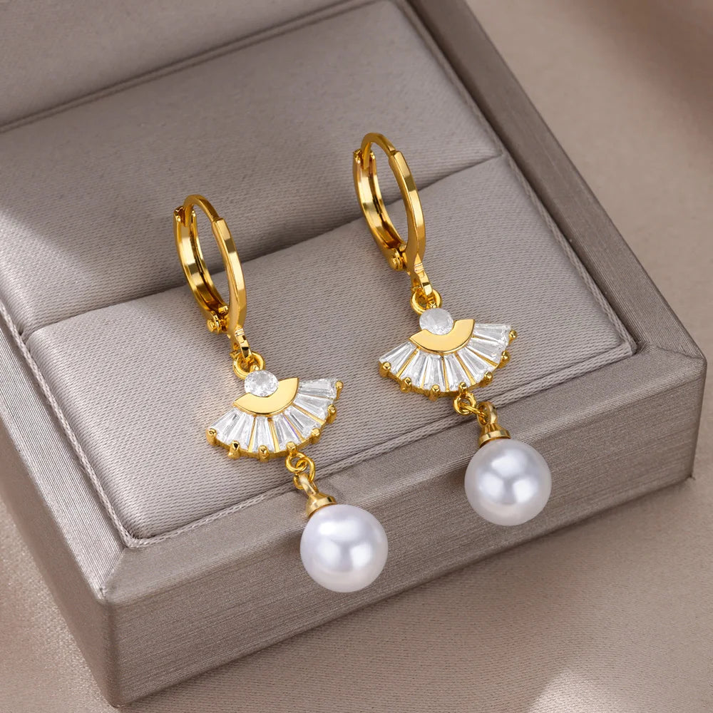 Deva Pearl Stainless Steel Hoop Earrings Front