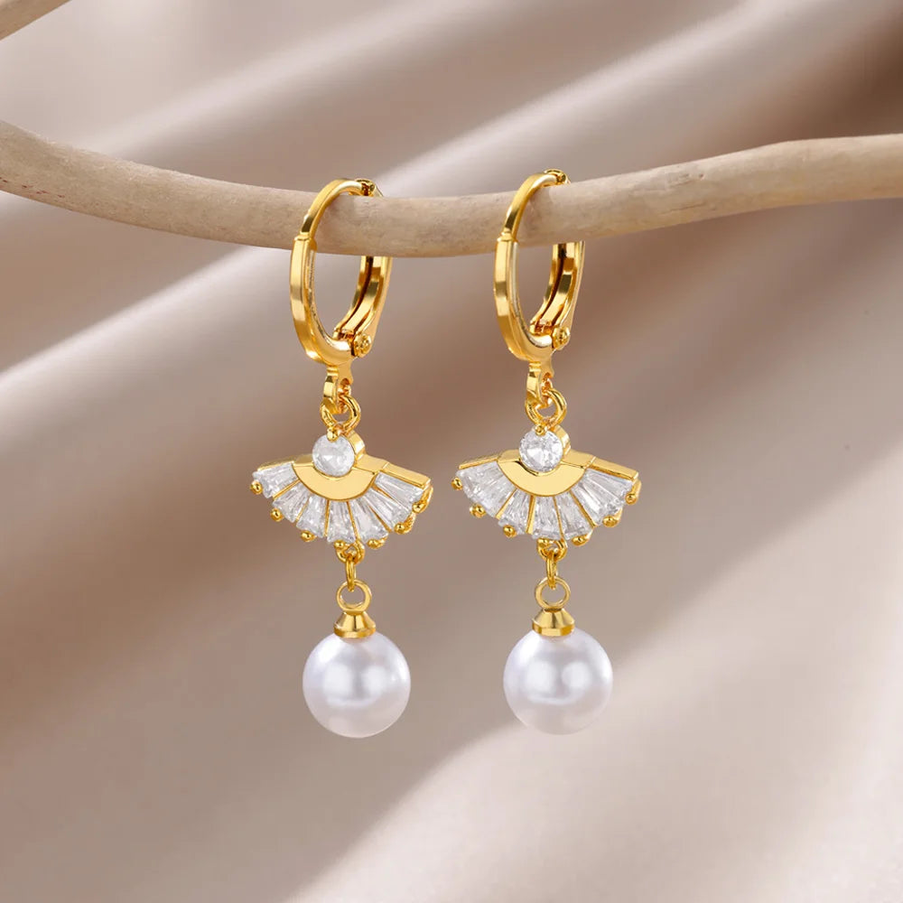 Deva Pearl Stainless Steel Hoop Earrings Front View