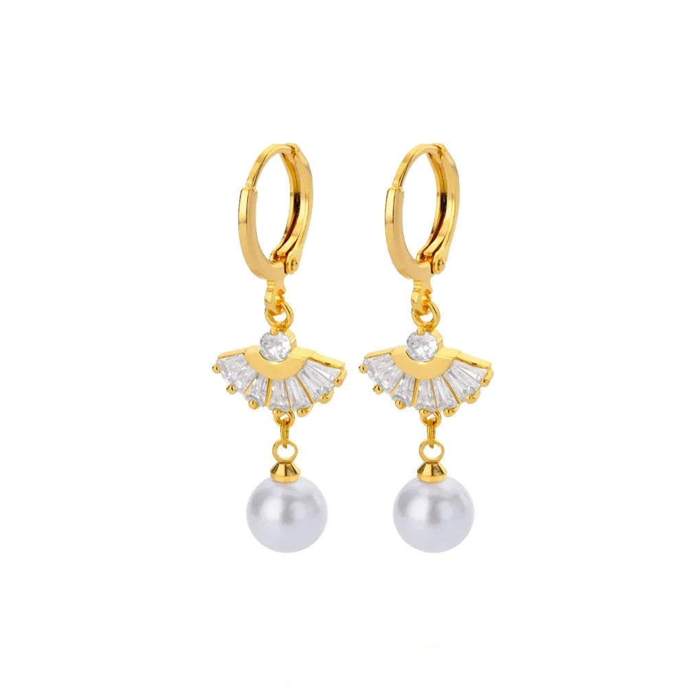 Deva Pearl Stainless Steel Hoop Earrings Front White background