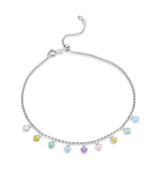 Deva Rainbow Love 925 Sterling Silver Ankle Anklet | Silver Anklets | Anklet Bracelet