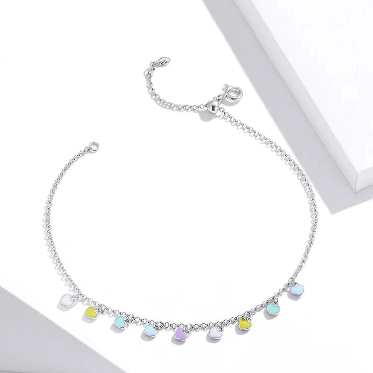 Deva Rainbow Love 925 Sterling Silver Ankle Anklet | Silver Anklets | Anklet Bracelet