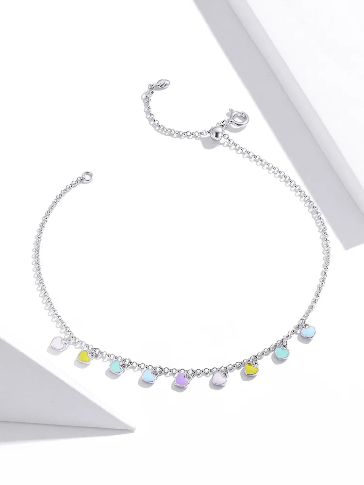 Deva Rainbow Love 925 Sterling Silver Ankle Anklet | Silver Anklets | Anklet Bracelet