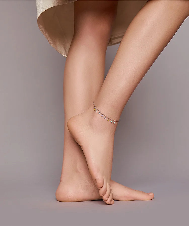 Deva Rainbow Love 925 Sterling Silver Ankle Anklet | Silver Anklets | Anklet Bracelet