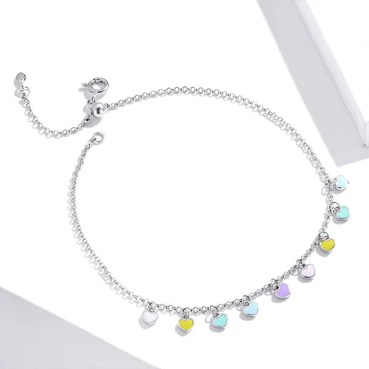 Deva Rainbow Love 925 Sterling Silver Ankle Anklet | Silver Anklets | Anklet Bracelet