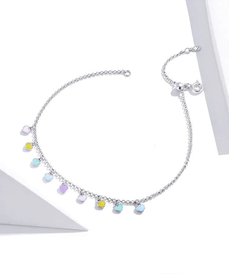 Deva Rainbow Love 925 Sterling Silver Ankle Anklet | Silver Anklets | Anklet Bracelet