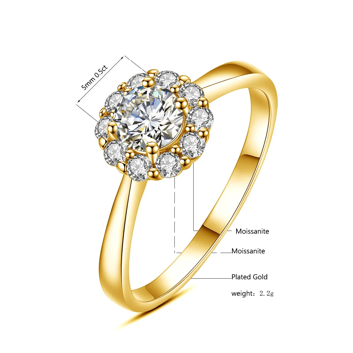 Deva Real 925 Sterling Moissanite Diamond Silver Rings Gold Info View 2